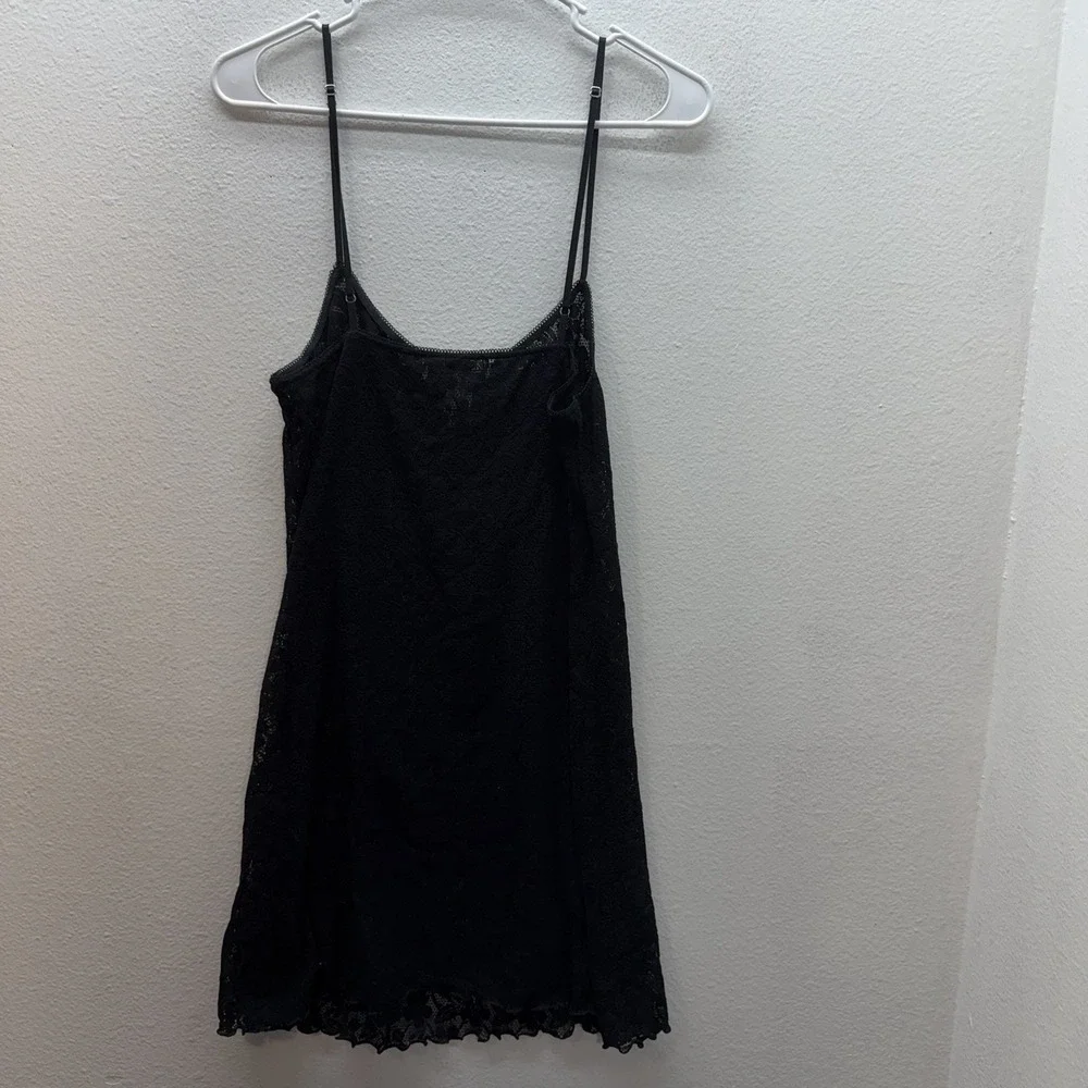 August Moon Slip Dress Mini Black All Over Lace Sheer Fairy Whimsigoth Y2K Sz L - Picture 8 of 8